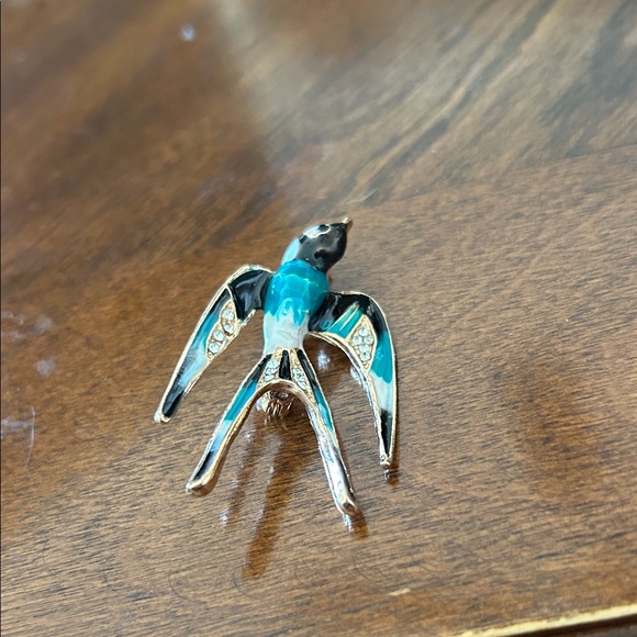 Vintage Elegant Blue and Black Bird Brooch - Picture 3 of 4